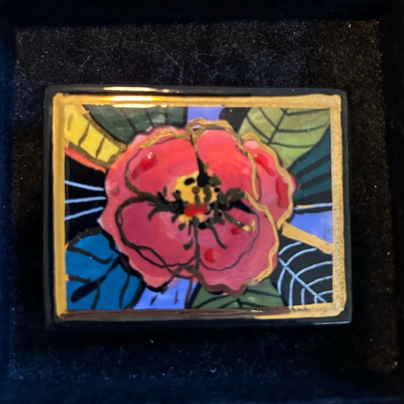 Ceramic Rectangular Poppy Brooch - Laura Mostaghel - Picture 1 of 1
